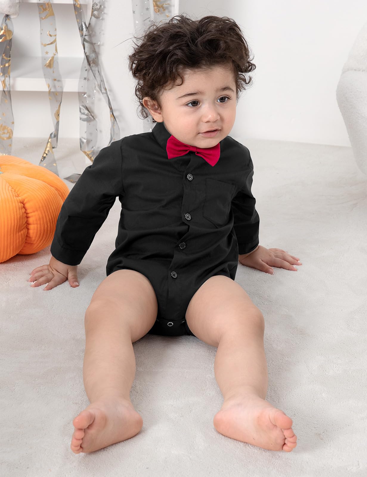 A&J DESIGN Baby Boy Button Down Shirt Infant Dress Bodysuit Gentlemen Long Sleeve One Piece Formal Rompers 12-18 Months Black