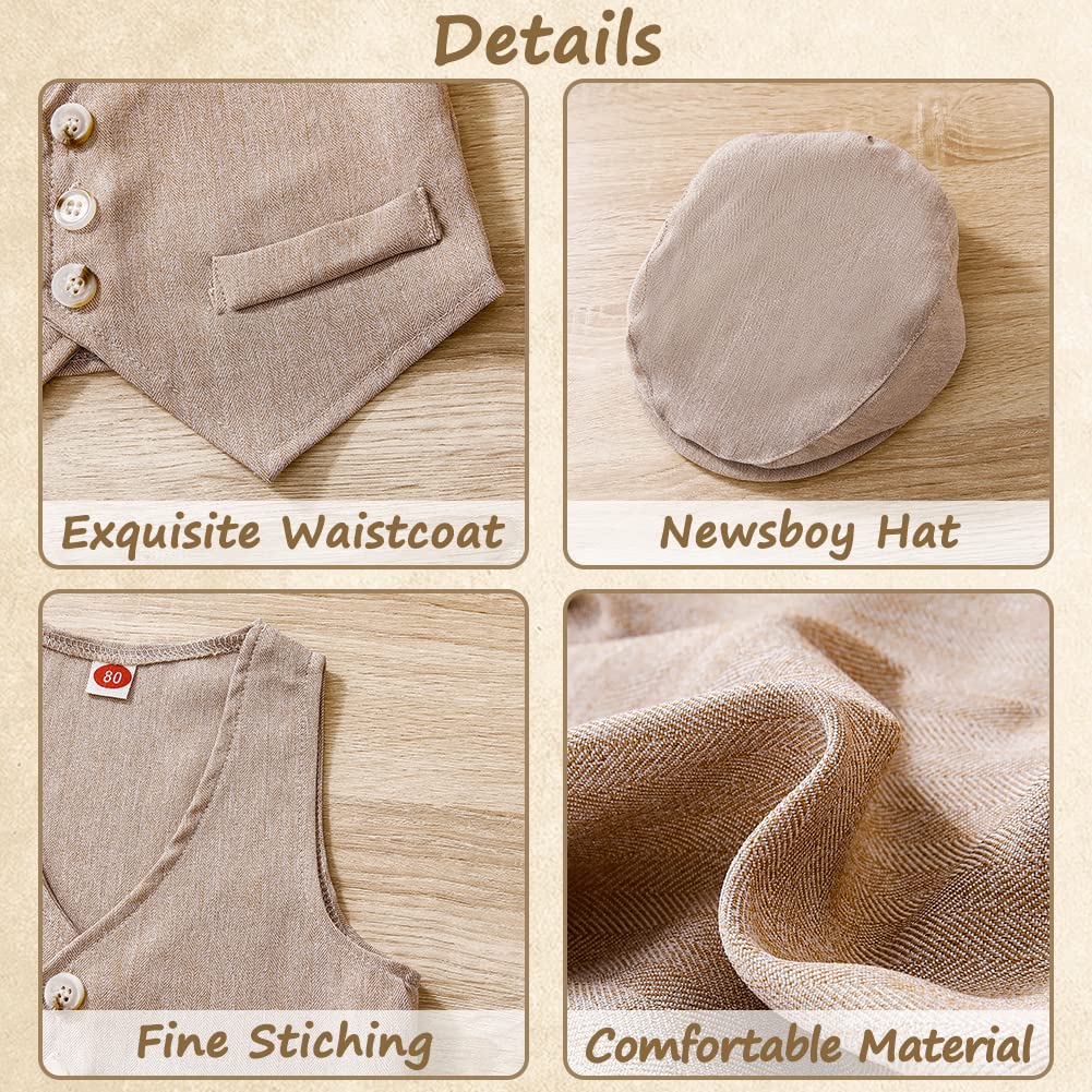 XIFAMNIY Baby Boys Gentleman Outfit 4Pcs Pants and Top Sets Newborn Long Sleeve Romper+ Hat + Vestcoat + Bow Tie 3-24M