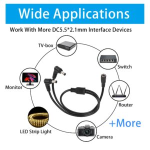 PNGKNYOCN Right Angle DC Power Splitter Cable 1 Female to 2 Male 5.5mm x 2.1mm Y Splitter Adapter Wire for CCTV Cameras DVR, LED Light Strip