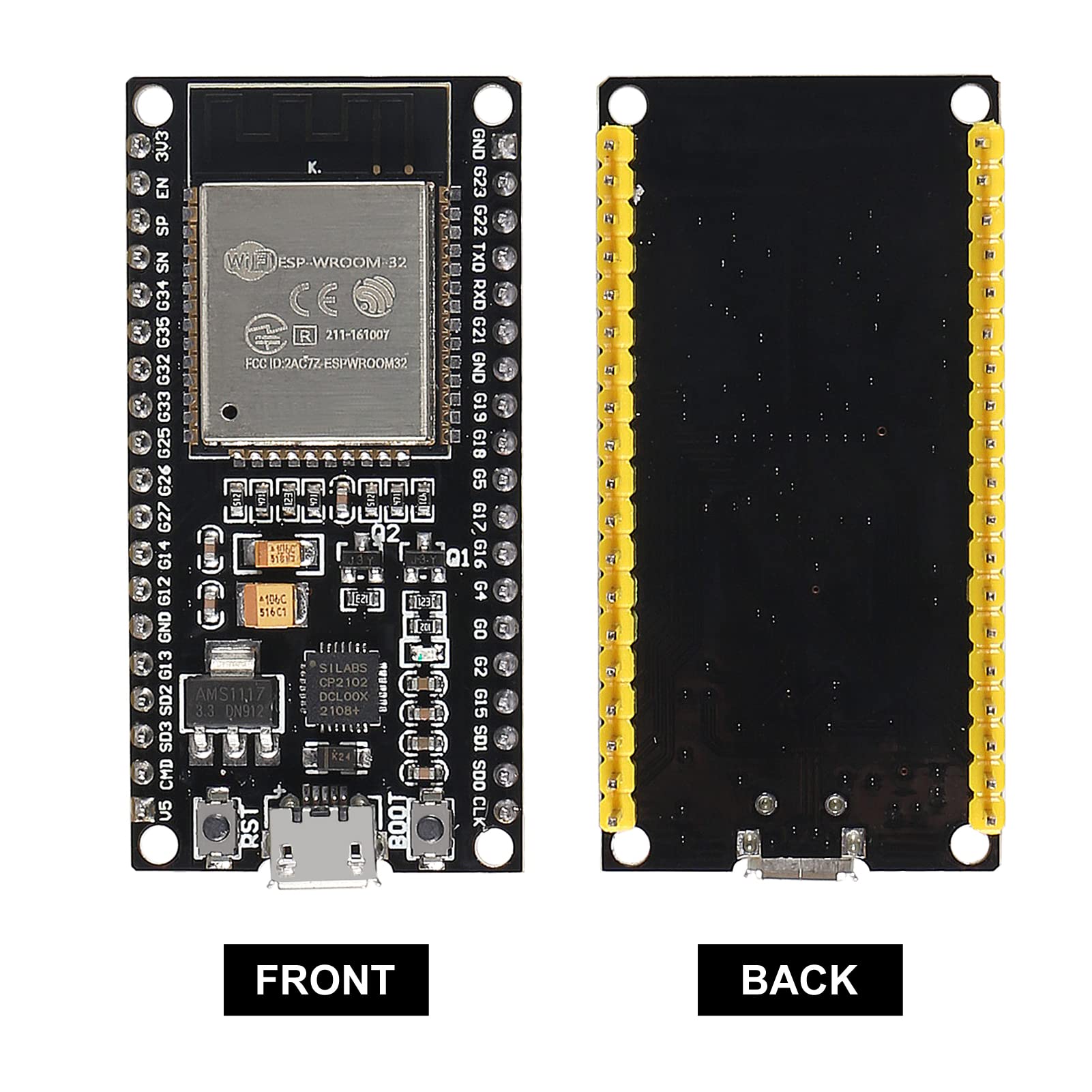 38Pins 5PCS ESP-WROOM-32 ESP32 ESP-32S NodeMCU WiFi WLAN CP2102 ESP32-WROOM-32 IoT 2-in-1 2.4GHz Dual-Mode WiFi + Bluetooth Dual Cores Microcontroller Processor Compatible with Arduino IDE