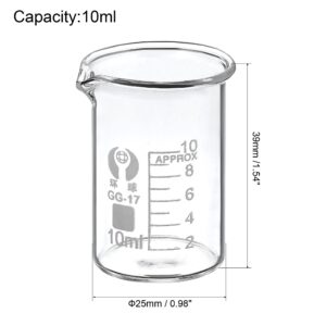 PATIKIL 10ml Low Form Glass Beaker, 2 Pack 3.3 Borosilicate Glass Graduated Printed Scale Measuring Cups with Spout for Kitchen Lab Liquids Transit Boiling