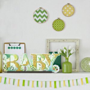 Haooryx Greenery Baby Shower Wooden Table Centerpieces, Greenery Baby Wooden Letter Sign Baby Shower Party Sign for Baby Boys and Girls Gender Reveal Party Baby Baby Shower Decor Supplies Photo Props