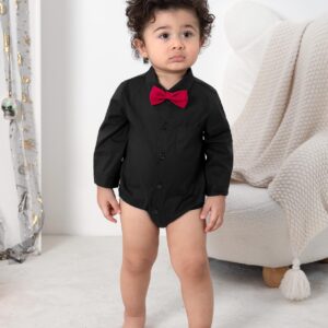 A&J DESIGN Baby Boy Button Down Shirt Infant Dress Bodysuit Gentlemen Long Sleeve One Piece Formal Rompers 12-18 Months Black