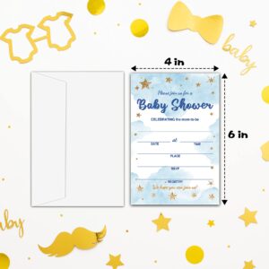 Baby Shower Cards Kit,Moon and Stars Set of 25 Baby Shower Invitations with Envelopes, Book Request Cards for Baby Shower,Sleepover Themed Baby Shower Party Favor Decoration(13)