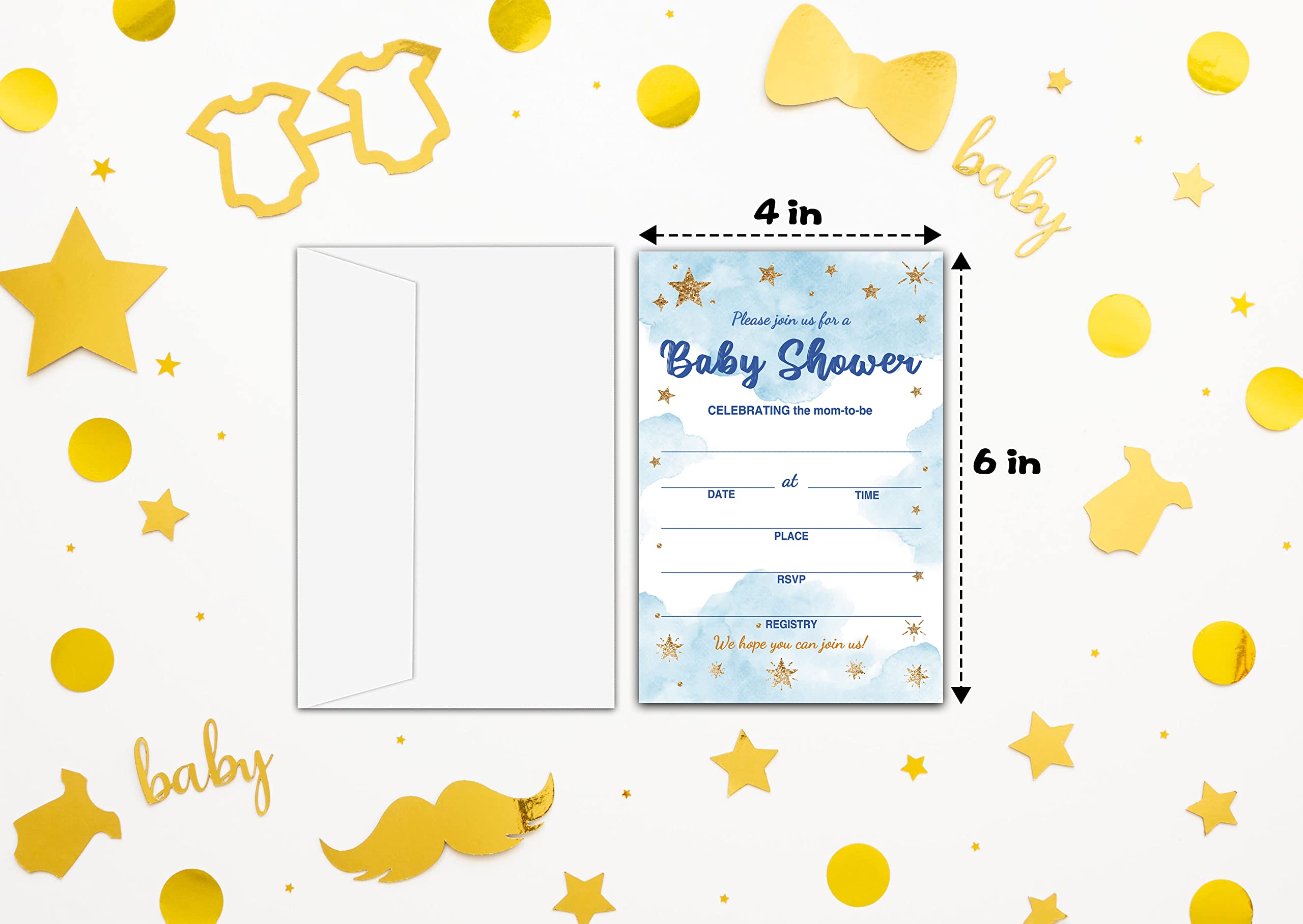 Baby Shower Cards Kit,Moon and Stars Set of 25 Baby Shower Invitations with Envelopes, Book Request Cards for Baby Shower,Sleepover Themed Baby Shower Party Favor Decoration(13)