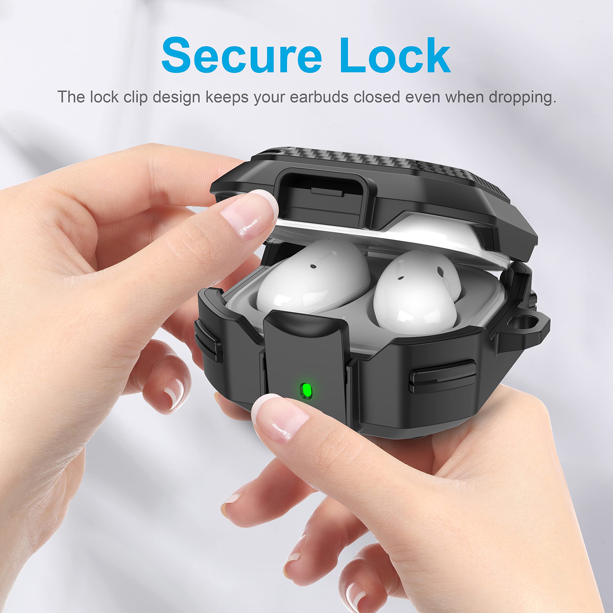 Valkit Compatible Galaxy Buds FE Case 2023/Buds 2 Pro 2022/Buds 2/Buds Pro/Buds Live Case Cover with Lock, Carbon Fiber Shockproof Protective Case for Men Women with Keychain for Samsung Earbuds