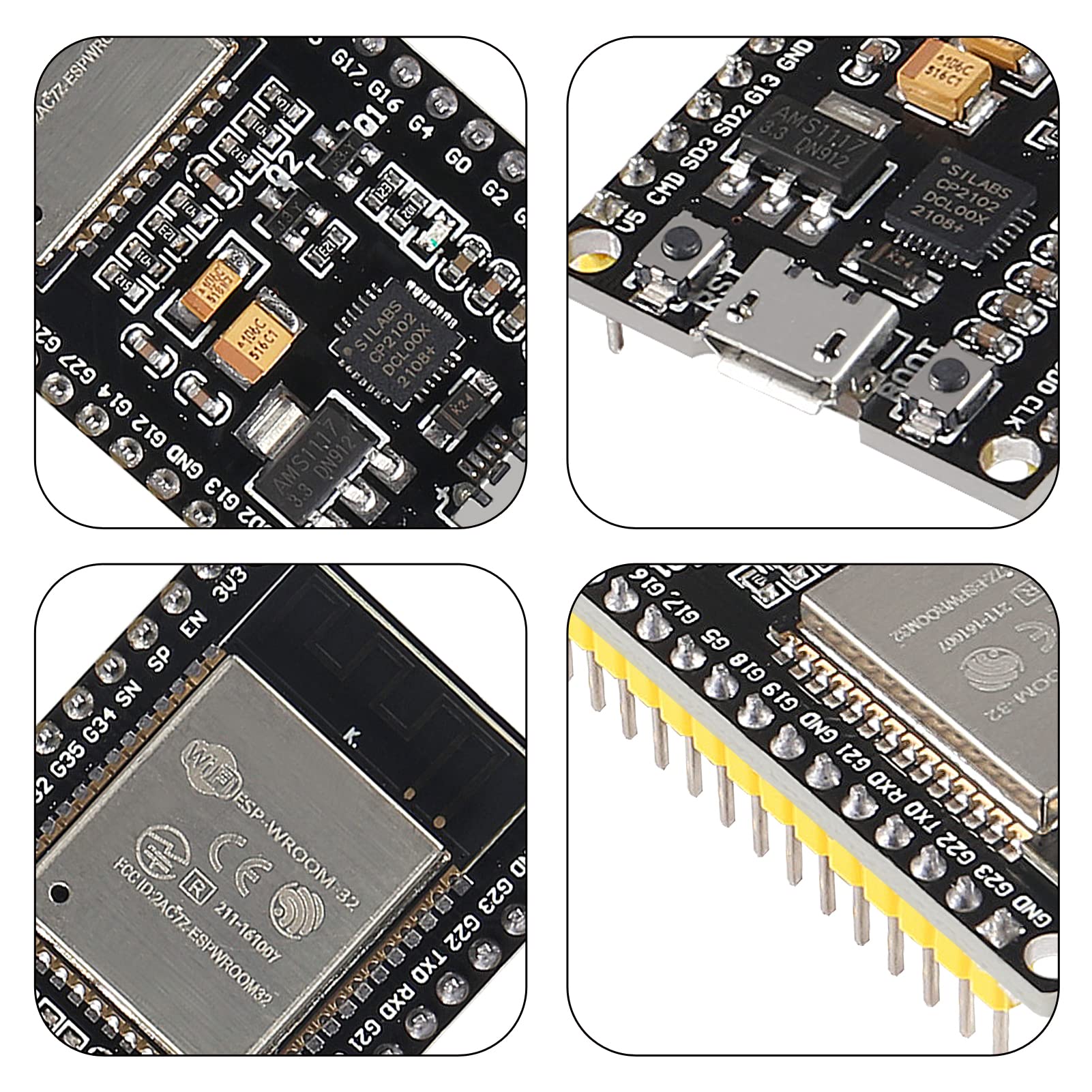 38Pins 5PCS ESP-WROOM-32 ESP32 ESP-32S NodeMCU WiFi WLAN CP2102 ESP32-WROOM-32 IoT 2-in-1 2.4GHz Dual-Mode WiFi + Bluetooth Dual Cores Microcontroller Processor Compatible with Arduino IDE