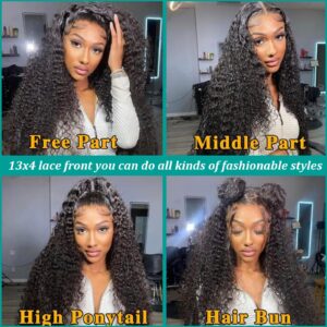 BeautyGrace 24Inch Deep Wave Lace Front Wig Human Hair 180% Density Brazilian Virgin Deep Wave Frontal Wig Human Hair Pre Plucked With Baby Hair Natural Color (24Inch)