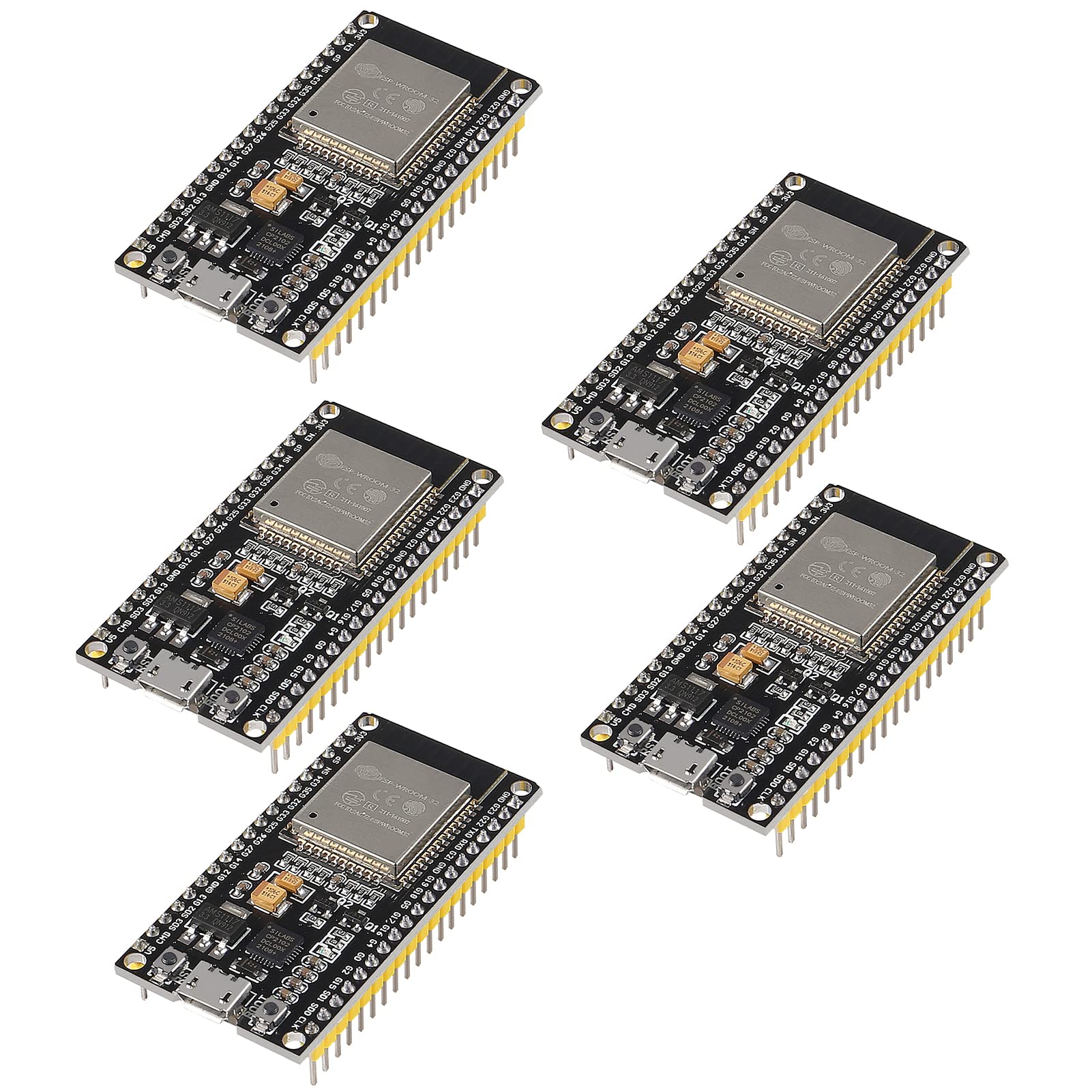 38Pins 5PCS ESP-WROOM-32 ESP32 ESP-32S NodeMCU WiFi WLAN CP2102 ESP32-WROOM-32 IoT 2-in-1 2.4GHz Dual-Mode WiFi + Bluetooth Dual Cores Microcontroller Processor Compatible with Arduino IDE