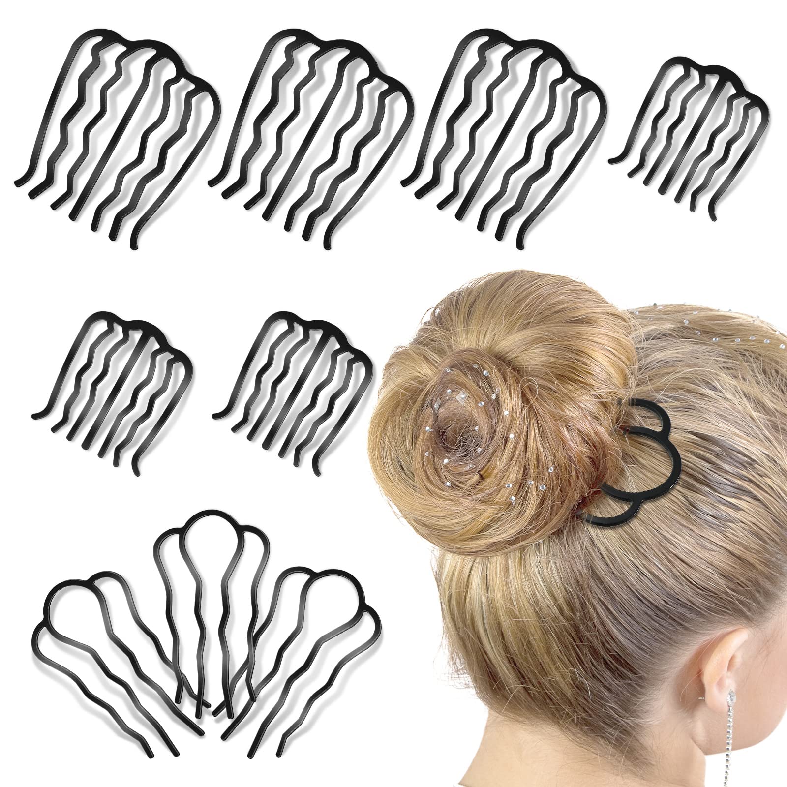 9 Pcs Metal Hair Accessories for Updos: U-Shape Twist Combs, Pins, Fork Clip - Classic Style for Women and Girls