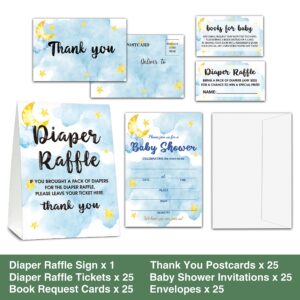 Baby Shower Cards Kit,Moon and Stars Set of 25 Baby Shower Invitations with Envelopes, Book Request Cards for Baby Shower,Sleepover Themed Baby Shower Party Favor Decoration(14)