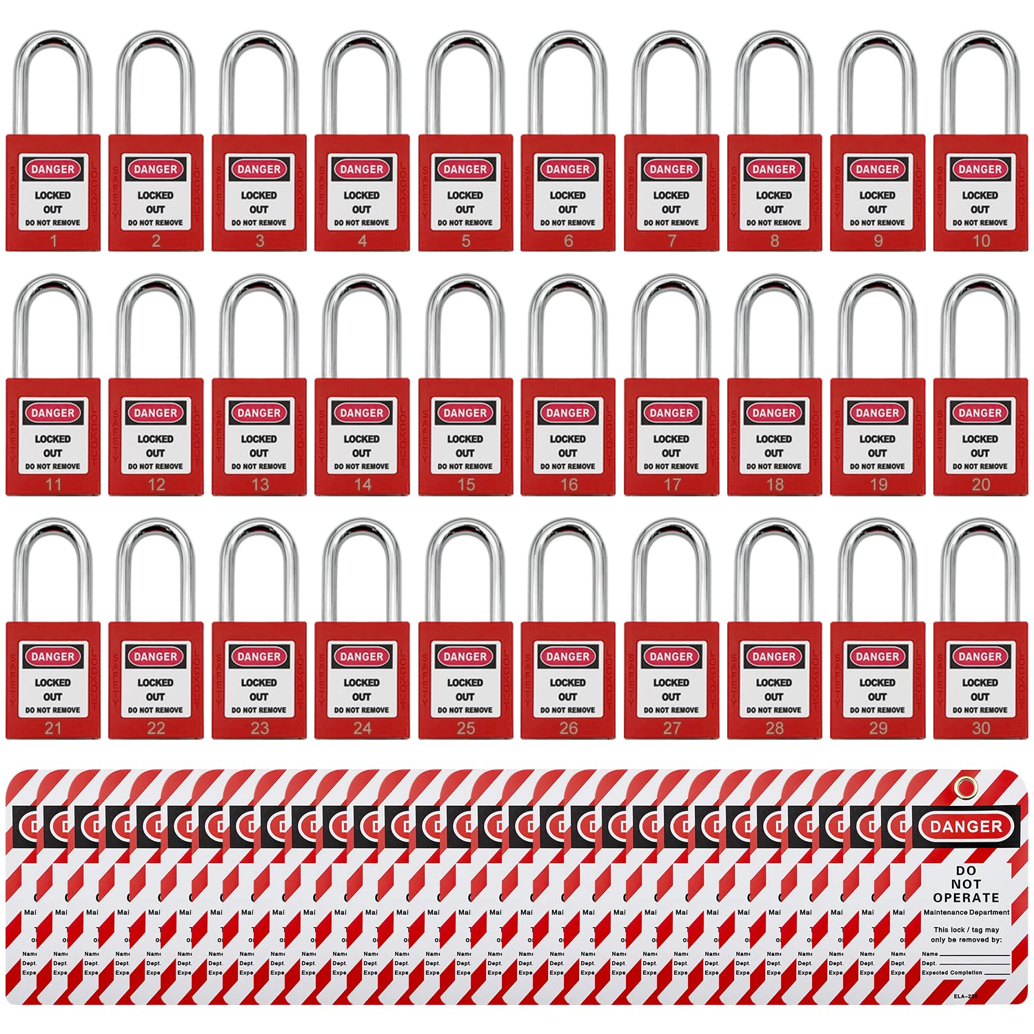 Lockout Tagout Locks, Safety Padlock, Loto Locks Keyed Differently Lock Out Tag Out 30 pcs Safety Padlocks Plastic with 30 Lockout TagOut Tags Red