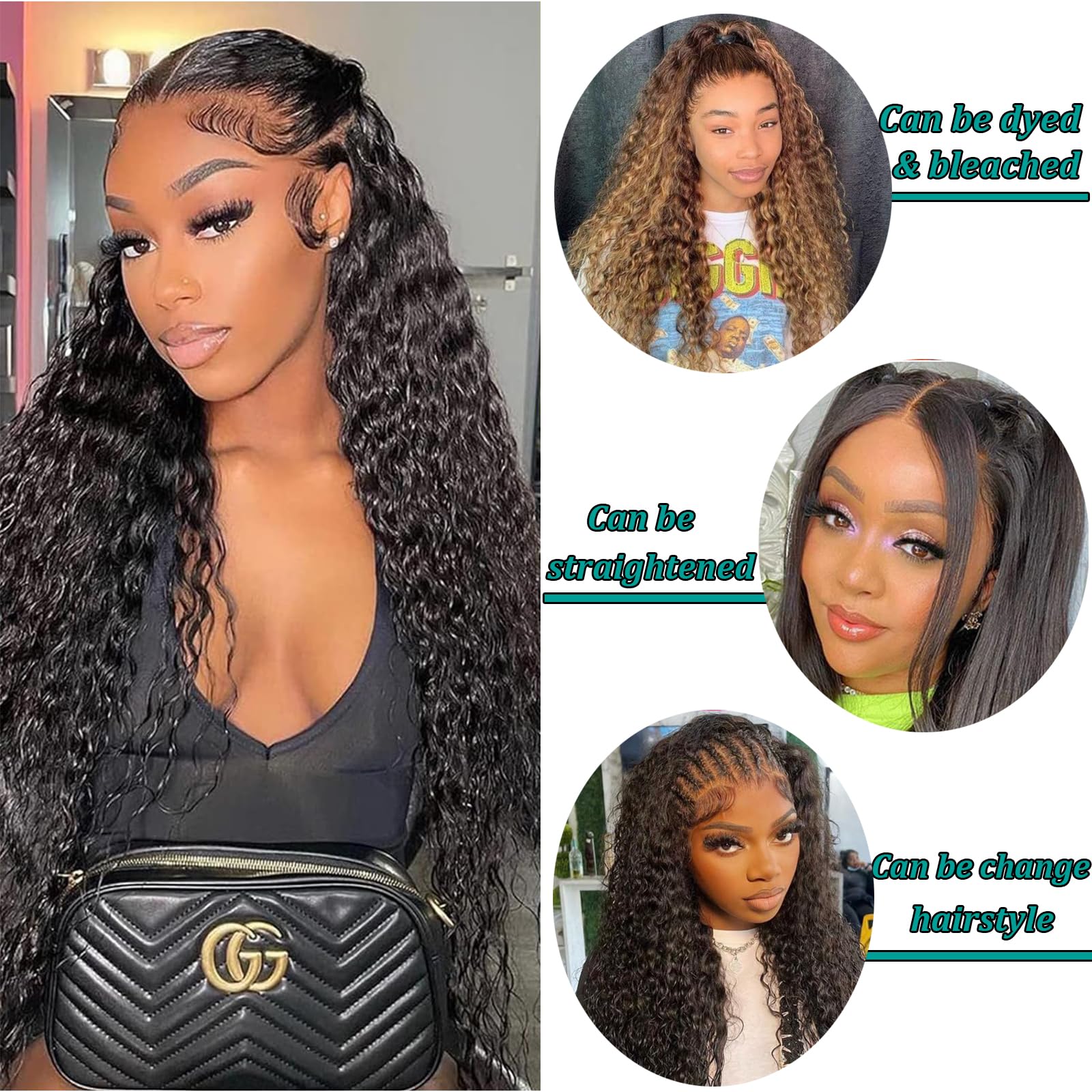 BeautyGrace 24Inch Deep Wave Lace Front Wig Human Hair 180% Density Brazilian Virgin Deep Wave Frontal Wig Human Hair Pre Plucked With Baby Hair Natural Color (24Inch)