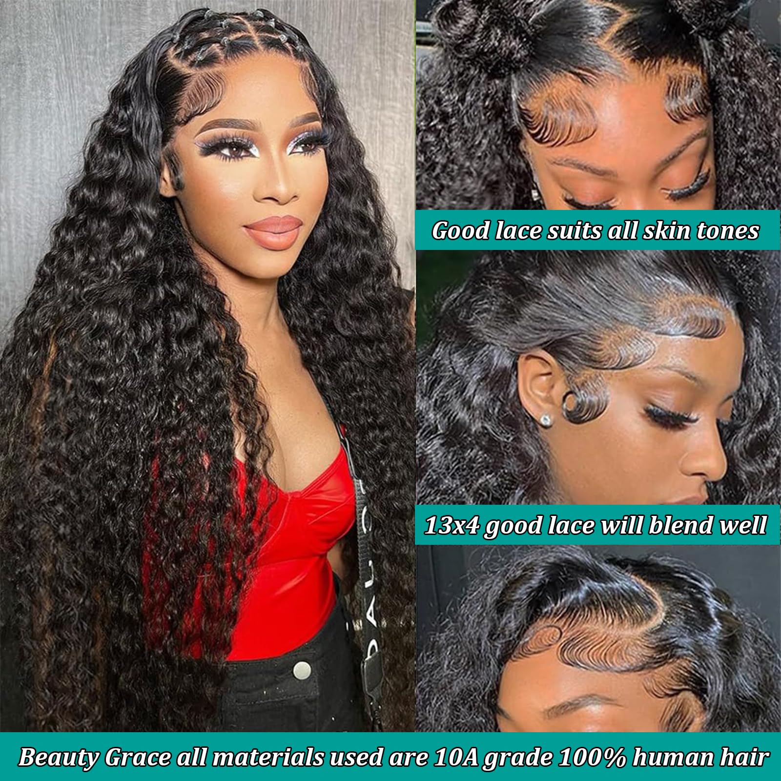 BeautyGrace 24Inch Deep Wave Lace Front Wig Human Hair 180% Density Brazilian Virgin Deep Wave Frontal Wig Human Hair Pre Plucked With Baby Hair Natural Color (24Inch)