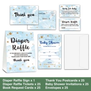 Baby Shower Cards Kit,Moon and Stars Set of 25 Baby Shower Invitations with Envelopes, Book Request Cards for Baby Shower,Sleepover Themed Baby Shower Party Favor Decoration(13)