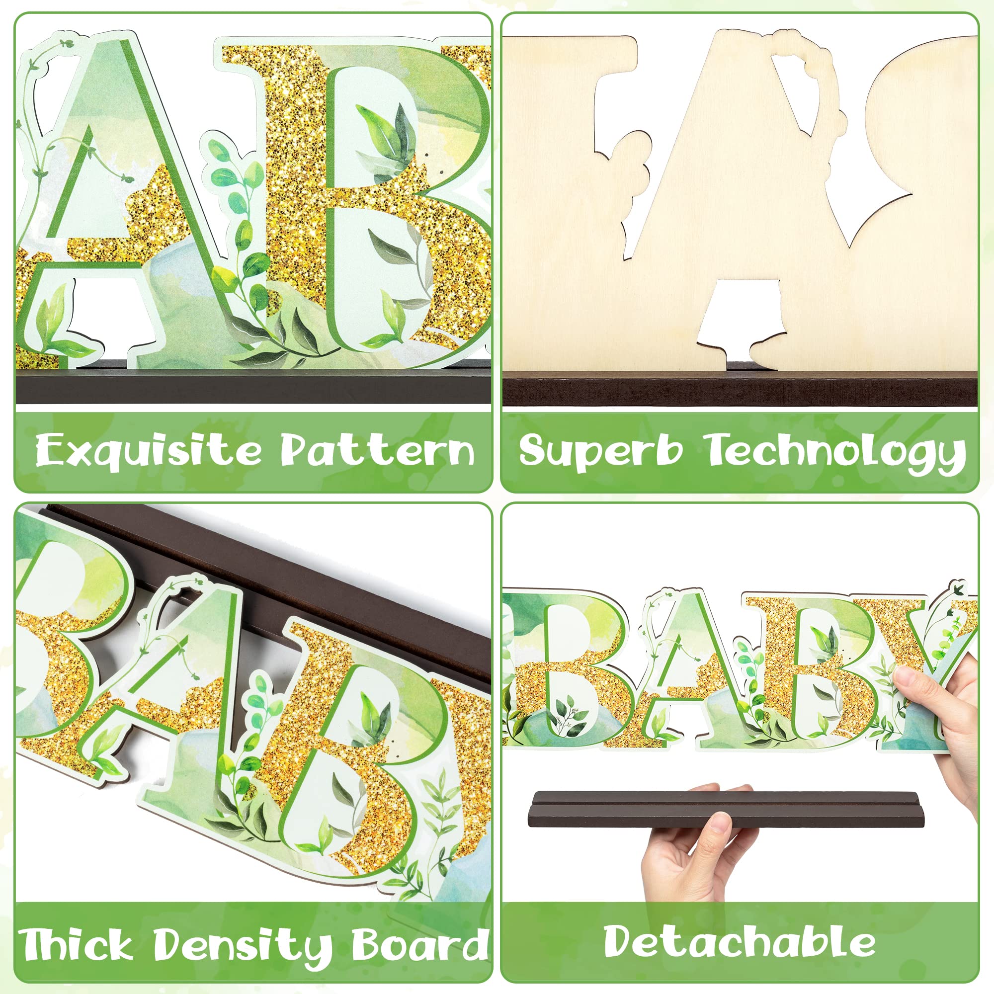 Haooryx Greenery Baby Shower Wooden Table Centerpieces, Greenery Baby Wooden Letter Sign Baby Shower Party Sign for Baby Boys and Girls Gender Reveal Party Baby Baby Shower Decor Supplies Photo Props