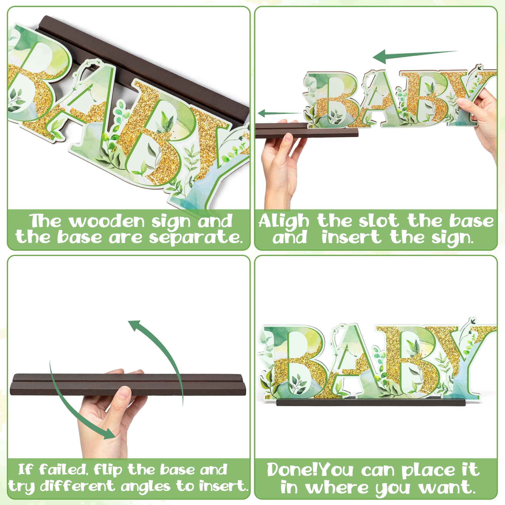 Haooryx Greenery Baby Shower Wooden Table Centerpieces, Greenery Baby Wooden Letter Sign Baby Shower Party Sign for Baby Boys and Girls Gender Reveal Party Baby Baby Shower Decor Supplies Photo Props