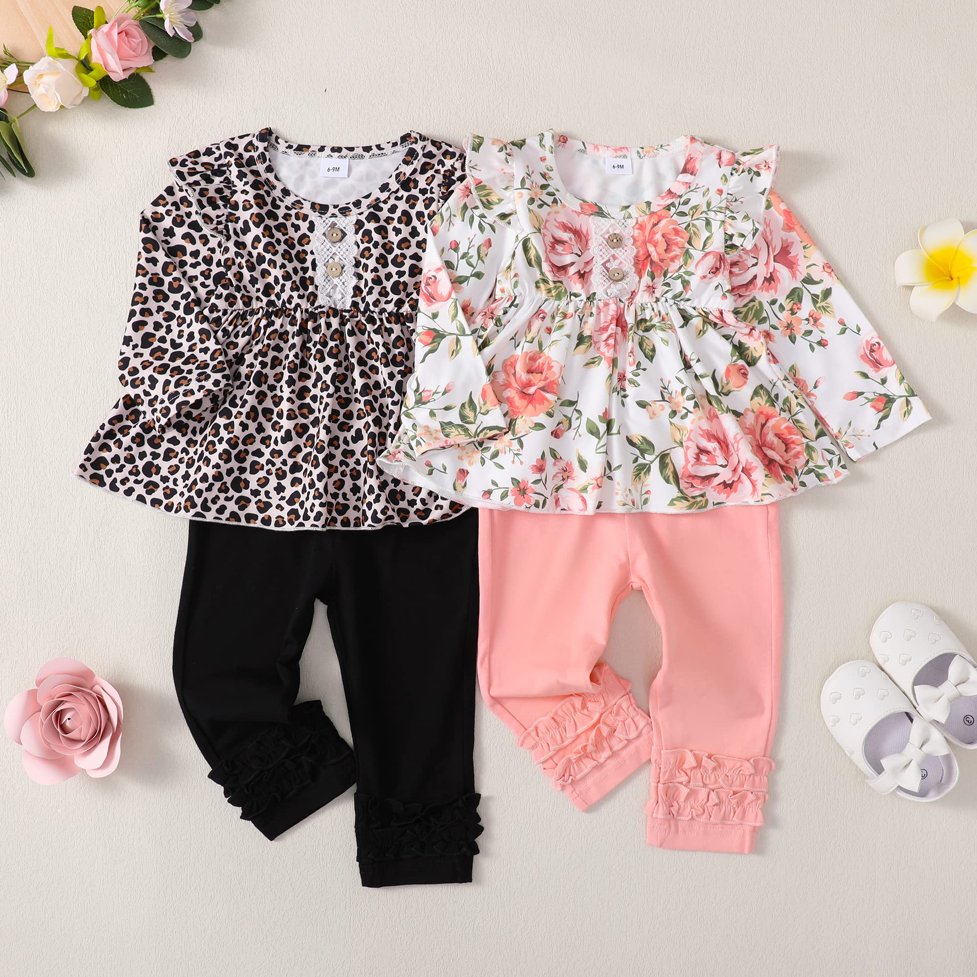 18 Months Girl Clothes Toddler Baby Girl Outfits Floral Shirt Top Pink Pants Fall Winter Little Girl Clothes 2T Outfit for Girl 18-24 Months