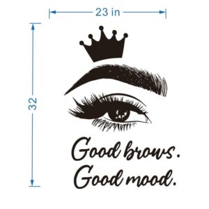 UILMNIY Beauty Eyes with Crown Eyelash Eyebrow Wall Decor Stickers Good Brows Good Mood Quote Lashes Wall Decal Make Up Eye Studio Decoration Mural AFN39