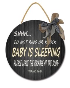 weytff baby sleeping sign for front door baby sleeping sign for bedroom door baby sleeping sign for doorbell baby is sleeping door hanger no stranger hanging sign go away farmhouse porch decor 11"