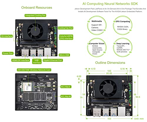 Waveshare NX Development Board Based On Jetson Xavier NX Alternative Solution for Jetson Xavier NX Developer Kit Includes Jetson Xavier NX 8GB Module 128GB NVMe