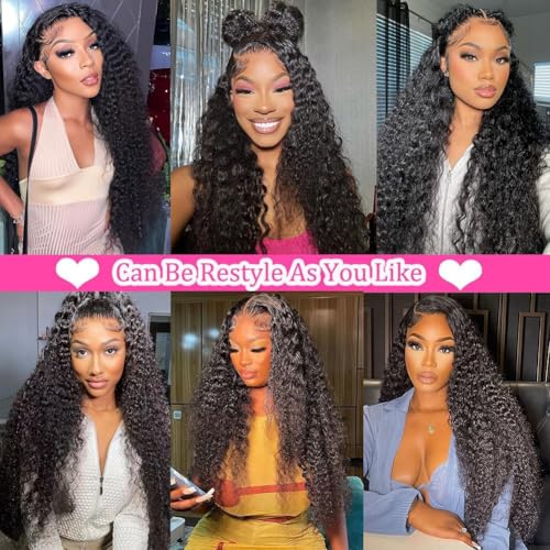 28 Inch Deep Wave Lace Front Wigs Human Hair 180% Density Curly Lace Front Wig Human Hair Wigs for Black Women 13x4 HD Lace Frontal Glueless Wigs Human Hair Pre Plucked With Baby Hair Natural Color