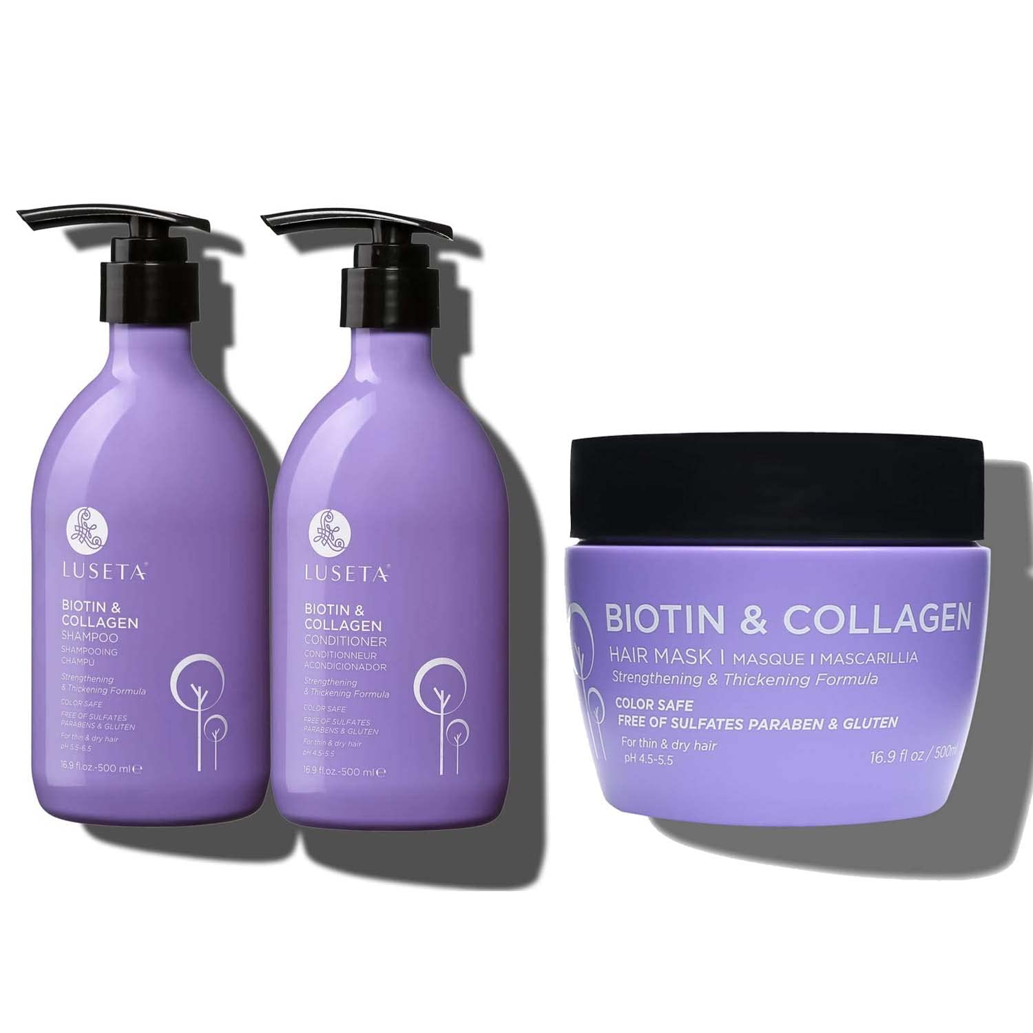 Luseta Biotin Shampoo & Conditioner Set (16.9 oz each) and Biotin Hair Mask (16.9 oz) Bundle