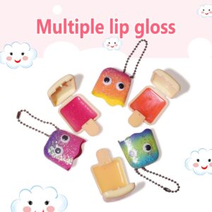 MAKE YOU UP 8Pcs Lip Glosses Care Set with Suitcase, Glitter Popsicle Shape Fruity Flavors Lip Glosses Lipsticks in Realistic Suitcase Toy for Kids Makeup Ages 5+, Non Toxic & Kids Friendly