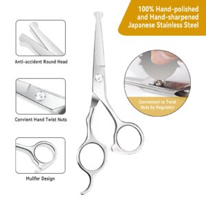 Kids Hair Cutting Scissors Professional Safety Rounded Tips Haircut Scissors Kit with 6.1'' Barber Hair Cutting Shears and 5.1'' Hair Trimming Scissors for Babies, Toddlers, Children, Women and Men