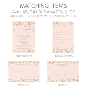 The Invite Lady Baby Shower Predictions and Baby Advice Card Pink Confetti Mom to Be Sprinkle It's a Girl Gold Glitter Confetti Printed Cards (24 Count)