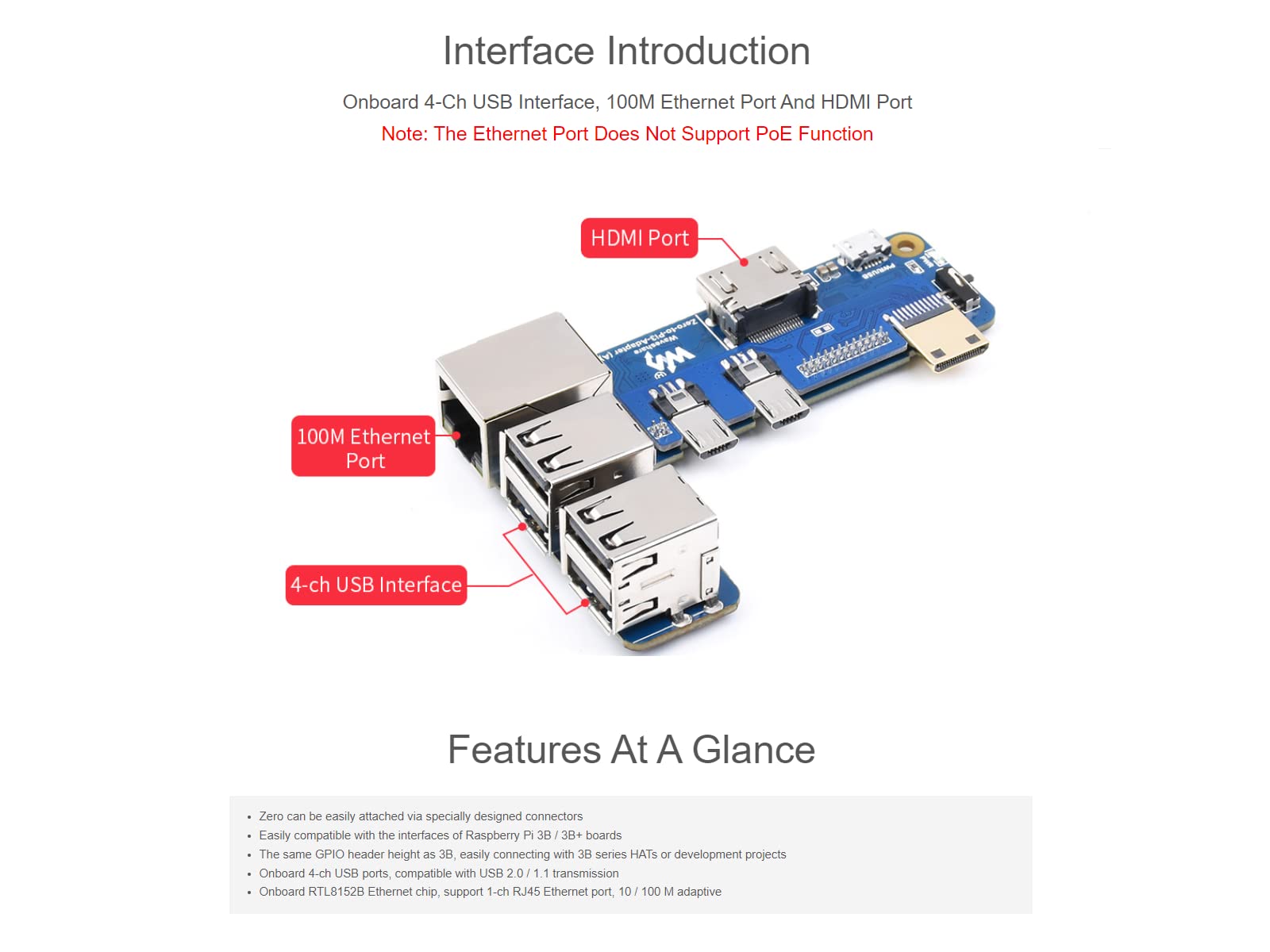 waveshare Pi Zero to Raspberry Pi 3B/B+ Adapter,Based on Raspberry Pi Zero to Reproduce The Original Appearance of The 3B Series,Alternative Solution for Raspberry Pi 3 Model B/B+