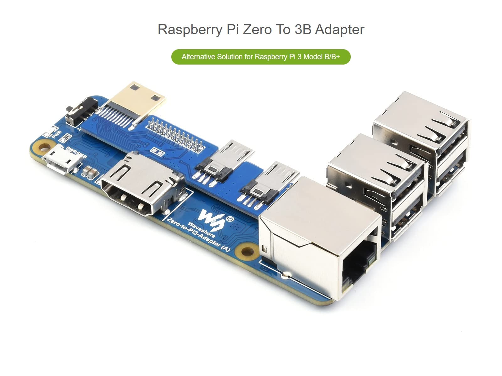 waveshare Pi Zero to Raspberry Pi 3B/B+ Adapter,Based on Raspberry Pi Zero to Reproduce The Original Appearance of The 3B Series,Alternative Solution for Raspberry Pi 3 Model B/B+