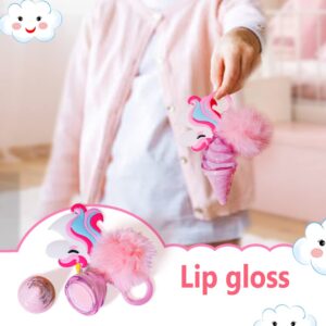 MAKE YOU UP 8Pcs Lip Glosses Care Set with Suitcase, Glitter Popsicle Shape Fruity Flavors Lip Glosses Lipsticks in Realistic Suitcase Toy for Kids Makeup Ages 5+, Non Toxic & Kids Friendly