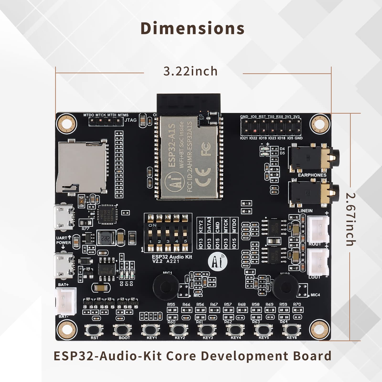 JESSINIE ESP32 Aduio Kit ESP32 WiFi Bluetooth Module ESP32-A1S Module Audio Development Board BLE Low Power Dual-core 64Mb Serial Adapter Port to WiFi Board