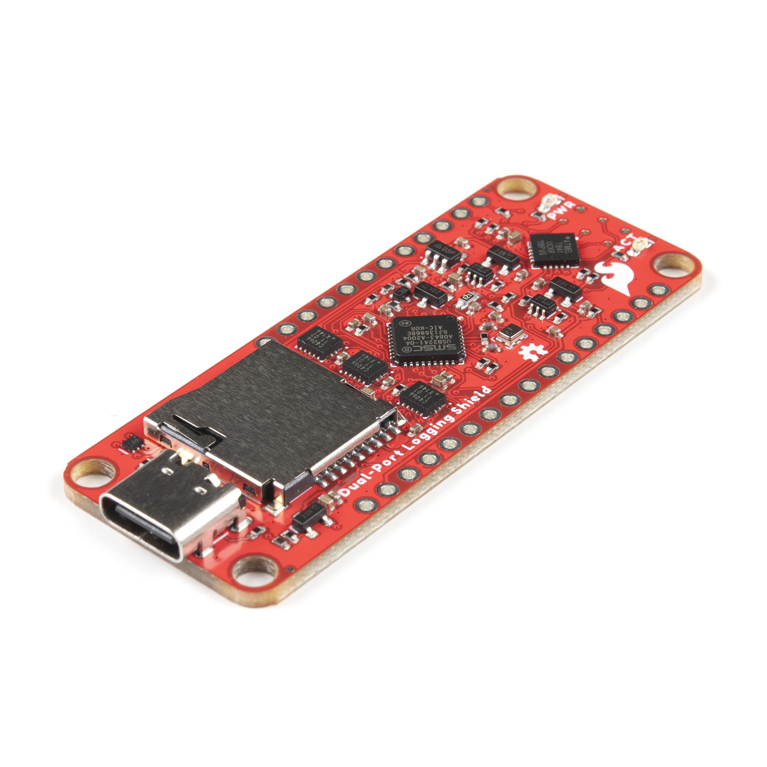 SparkFun Thing Plus Dual-Port Logging Shield -USB2241 Ultra Fast USB 2.0 Media Controller -ATiny841 MicroController -MicroSD -Thing Plus 5CV -Feather 3.3V