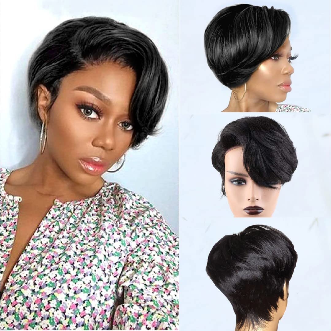 Usexy Hair Pixie Cut Lace Front Wigs Human Hair 13X4X1 Lace Front Wigs Human Hair Short Bob Wigs Straight Lace Front Pixie Cut Wigs For Black Women Pre Plucked With Baby Hair (Natural Color)