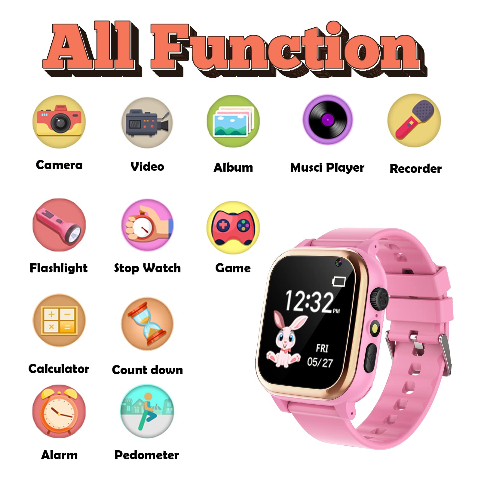 Kids Smart Watch Girls Boys - Smart Watch for Kids Watches Ages 4-12 Years with 16 Learning Games Alarm Clock Music Player Calculator Flashlight Recorder Children Toys Gifts