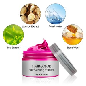 Temporary Hair Color Wax 4.23 oz-Instant Hairstyle Cream Hair Pomades Hairstyle Wax for Party Cosplay Easy Cleaning (1, Pink)