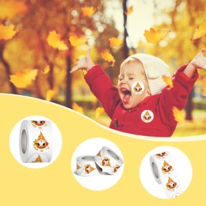 Happy Fall Y'all Label Stickers Roll, 1.5 inch 500 Pcs Thanksgiving Autumn Gnome Floral Leaves Harvest Party Stickers，Thank You Stickers for Envelope Seals Party Gift Favors Box Cards Decorations