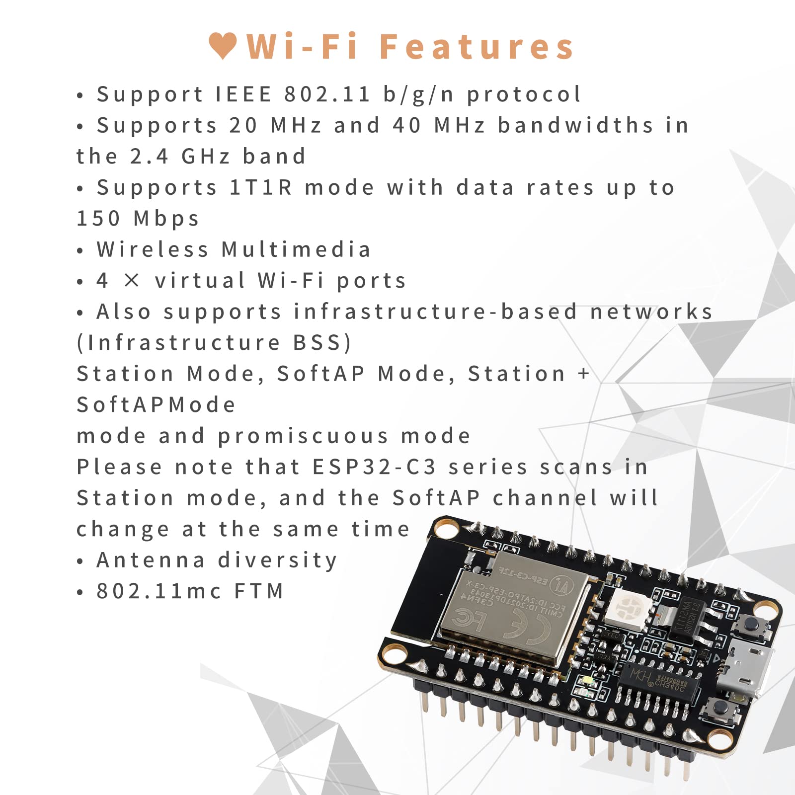 000JESSINIE 3Pcs ESP-C3-12F-Kit 4M 2.4GHz WiFi Bluetooth Wireless Development Board ESP32 BLE5.0 ESP-C3 Module Dual Mode Wireless Communication Board with CH340 Chip Suitable Smart Home