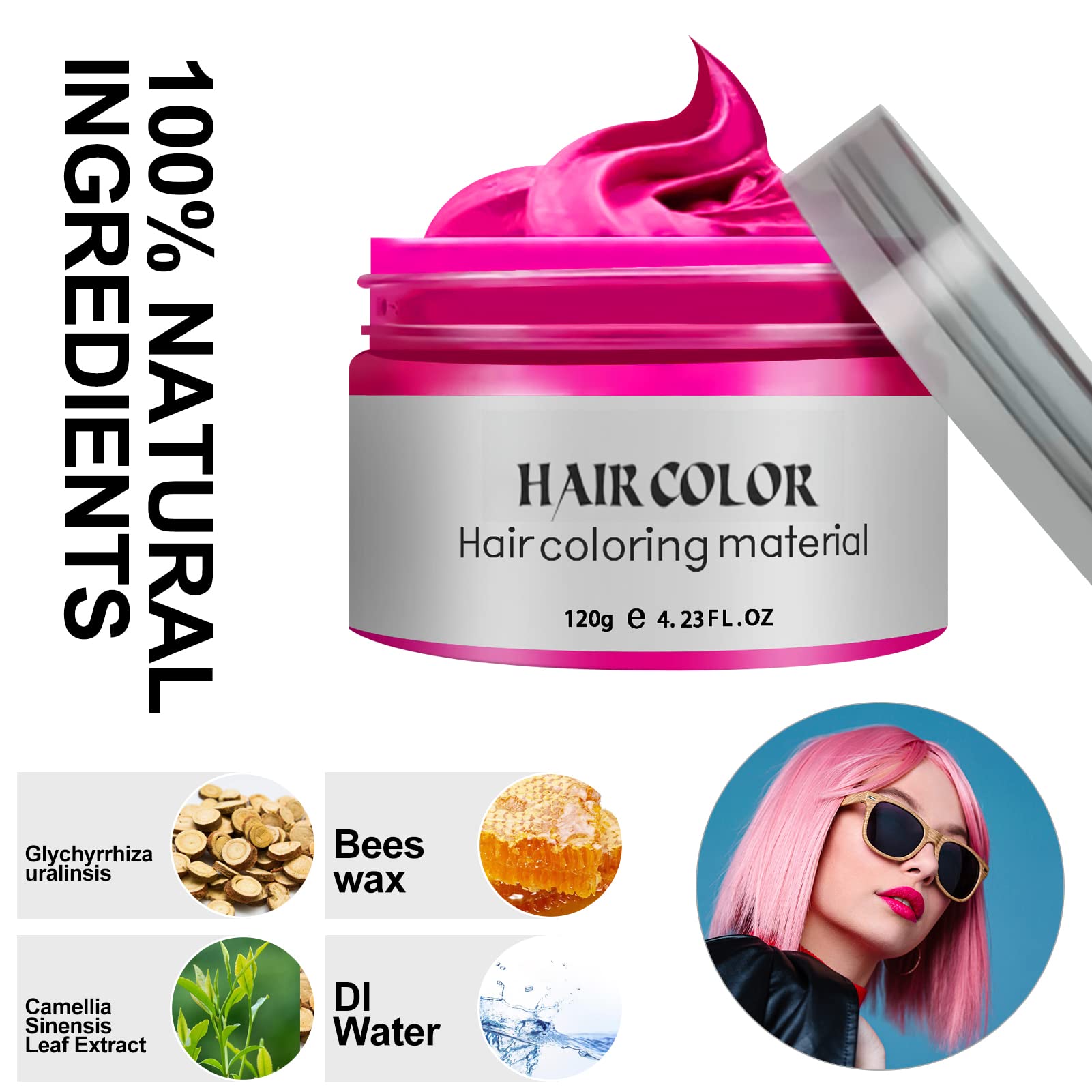 Temporary Hair Color Wax 4.23 oz-Instant Hairstyle Cream Hair Pomades Hairstyle Wax for Party Cosplay Easy Cleaning (1, Pink)