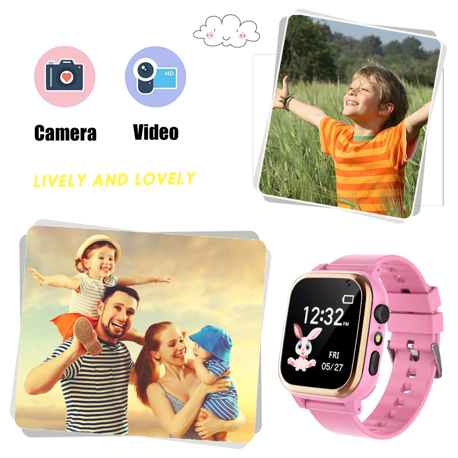 Kids Smart Watch Girls Boys - Smart Watch for Kids Watches Ages 4-12 Years with 16 Learning Games Alarm Clock Music Player Calculator Flashlight Recorder Children Toys Gifts