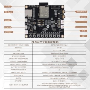 JESSINIE ESP32 Aduio Kit ESP32 WiFi Bluetooth Module ESP32-A1S Module Audio Development Board BLE Low Power Dual-core 64Mb Serial Adapter Port to WiFi Board