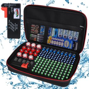 battery organizer storage holder case with tester,battery vault box container waterproof carrying 9v battery keeper for garage organization holds 200+ batteries aa aaa c d (batteries not included)