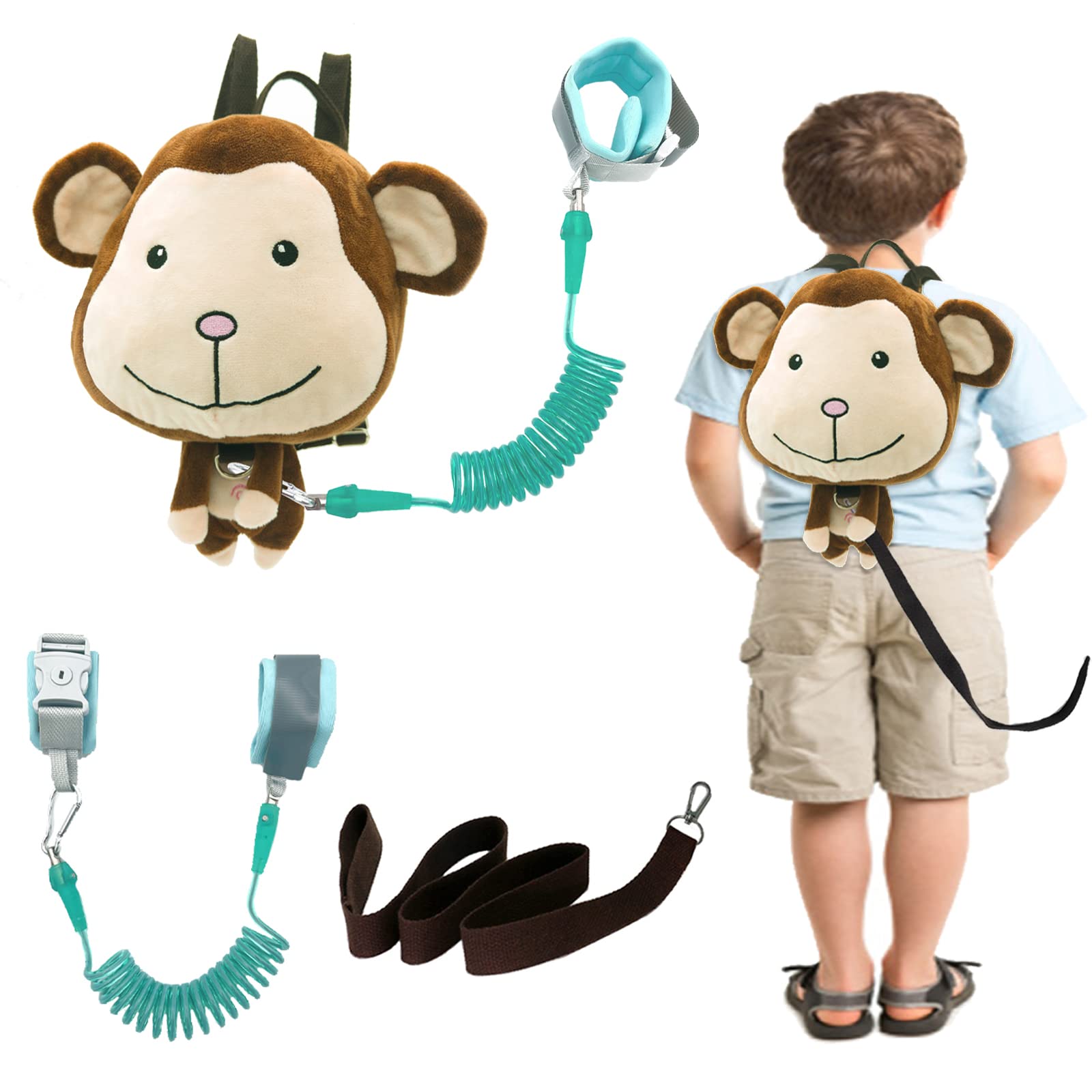 4 in 1 Backpack Leash for Toddlers with Anti Lost Wrist Link, Cute 3D Toddler Harness Backpack, Child Harnesses Leashes for Walking for Boys Girls (Monkey)