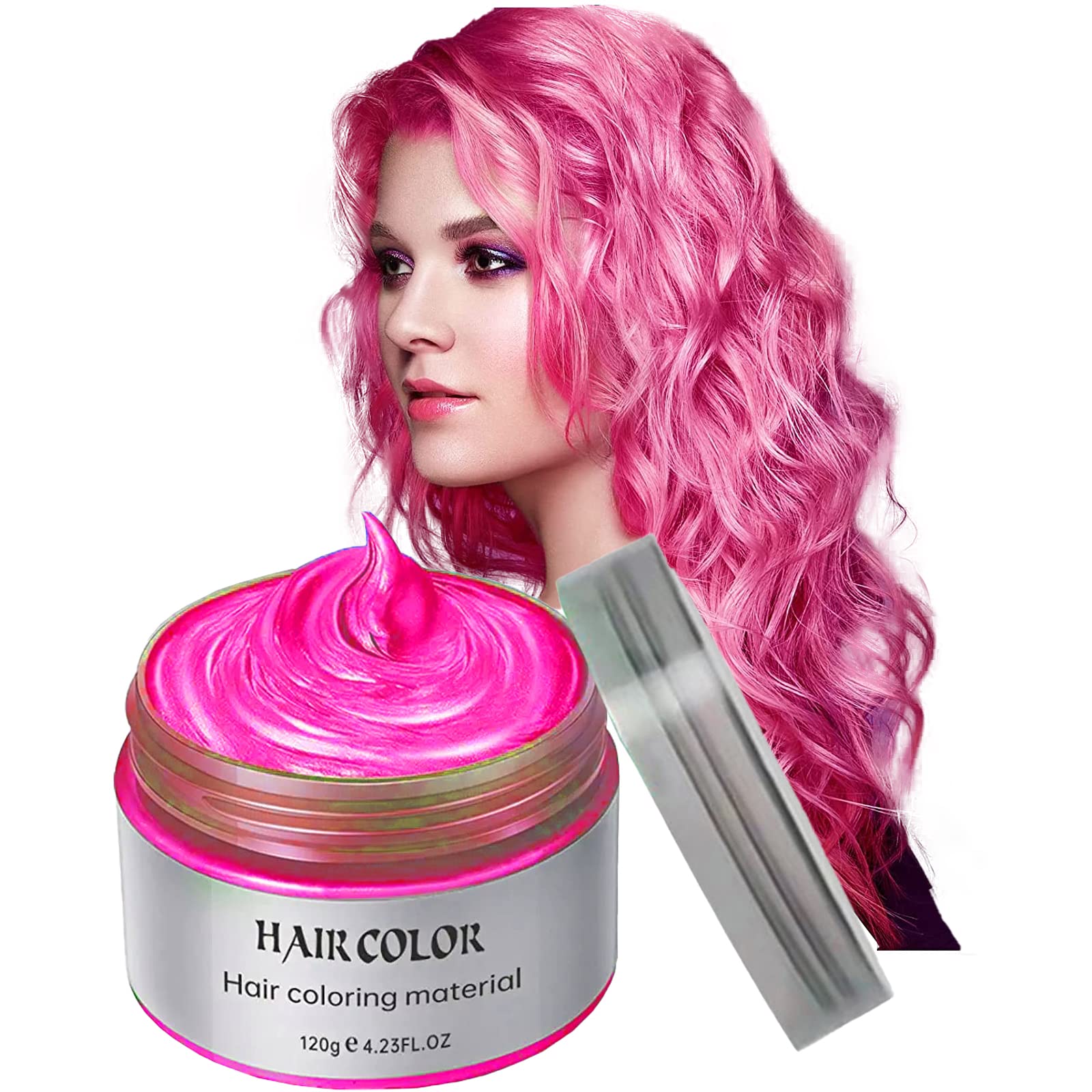 Temporary Hair Color Wax 4.23 oz-Instant Hairstyle Cream Hair Pomades Hairstyle Wax for Party Cosplay Easy Cleaning (1, Pink)