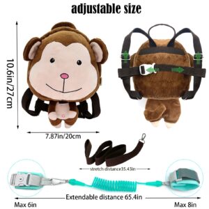 4 in 1 Backpack Leash for Toddlers with Anti Lost Wrist Link, Cute 3D Toddler Harness Backpack, Child Harnesses Leashes for Walking for Boys Girls (Monkey)