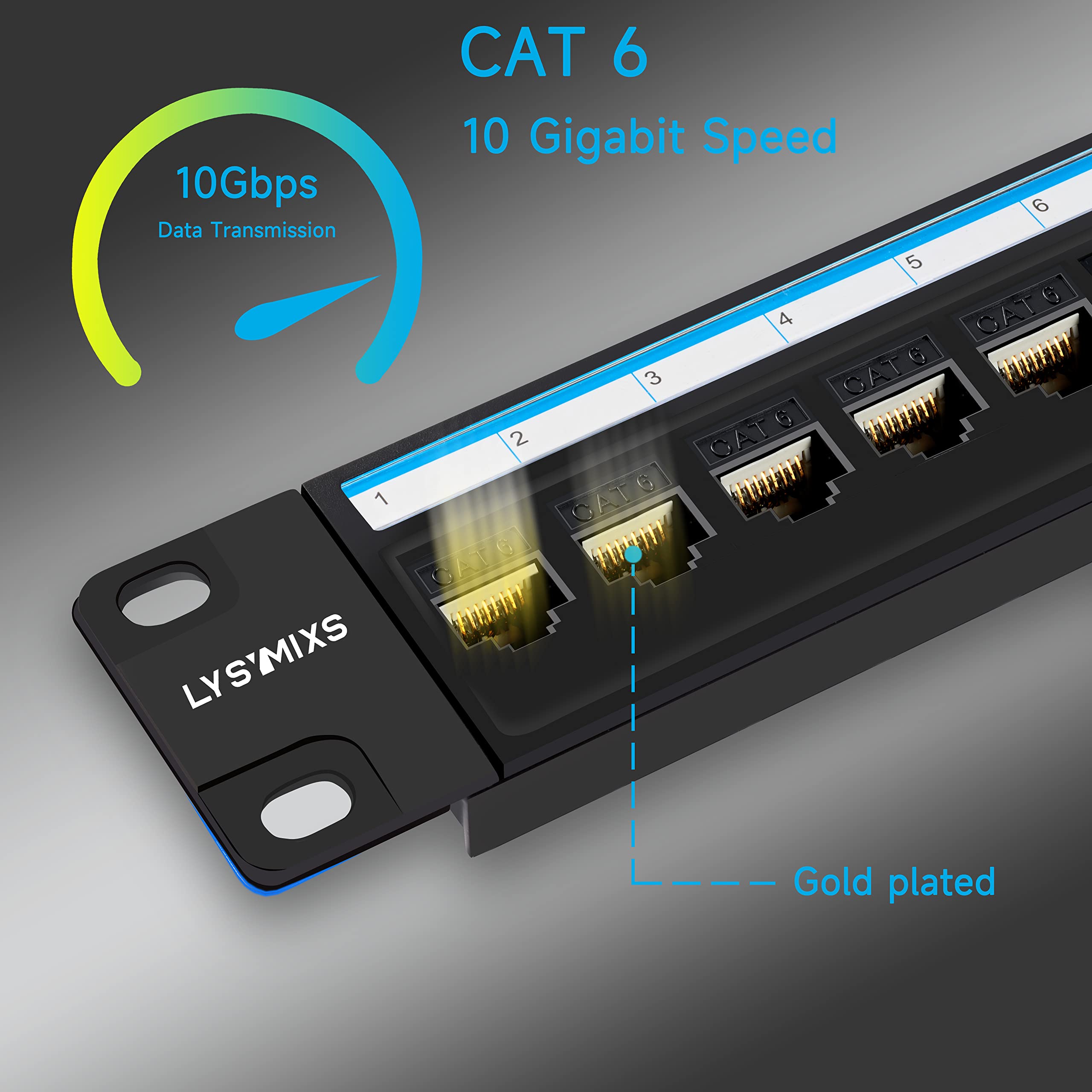 Lysymixs Cat6 Patch Panel 24 Port with Keystone, RJ45 Network Patch Panel 19 Inch, Punch Down Keystone Ethernet Patch Panel with Back Bar