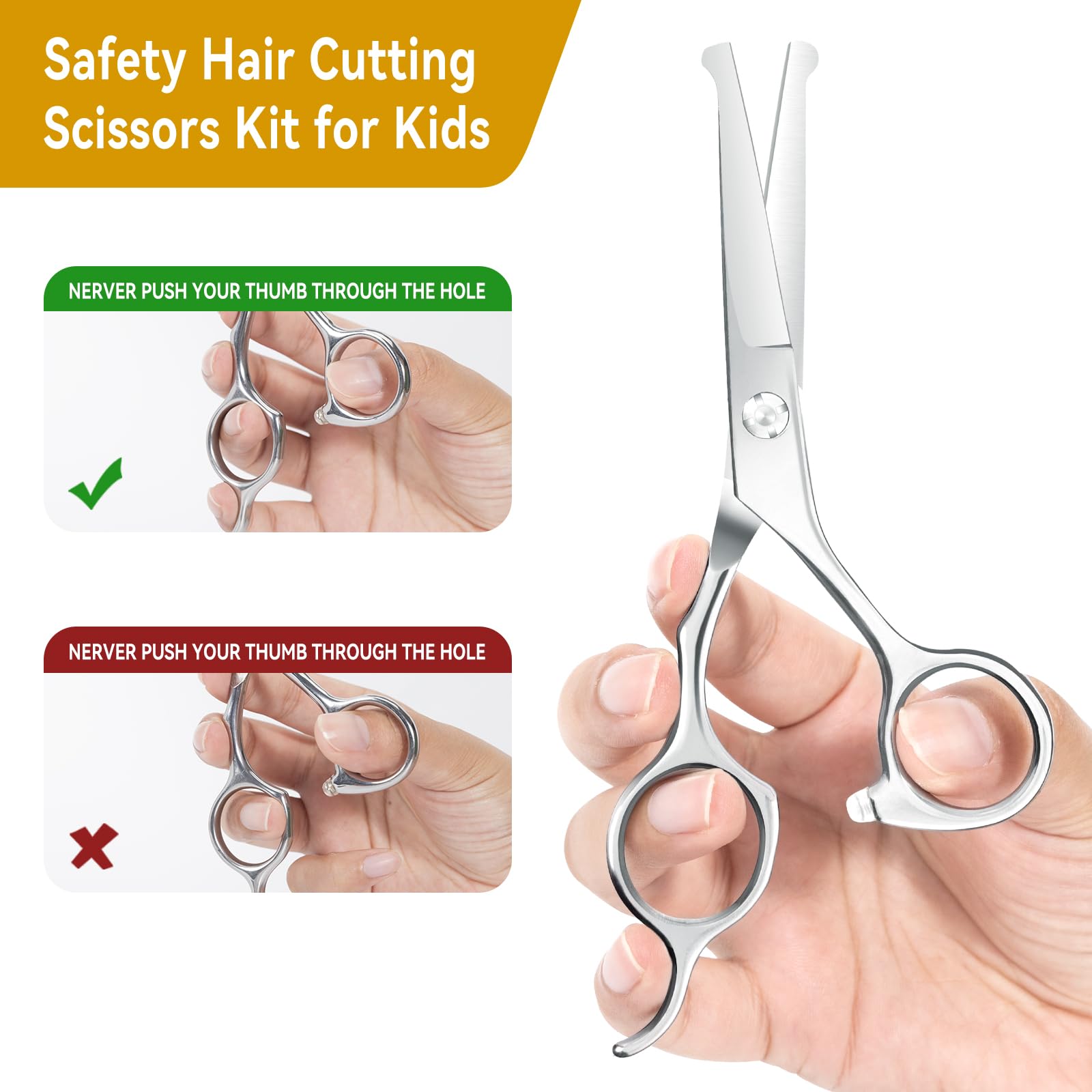 Kids Hair Cutting Scissors Professional Safety Rounded Tips Haircut Scissors Kit with 6.1'' Barber Hair Cutting Shears and 5.1'' Hair Trimming Scissors for Babies, Toddlers, Children, Women and Men