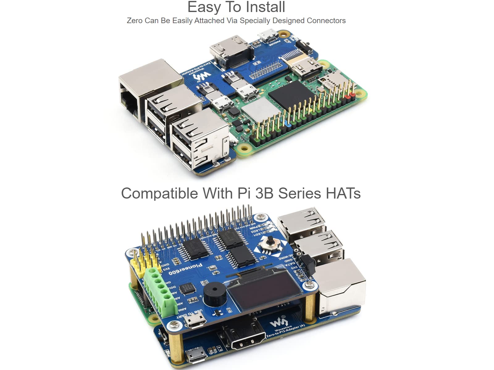 waveshare Pi Zero to Raspberry Pi 3B/B+ Adapter,Based on Raspberry Pi Zero to Reproduce The Original Appearance of The 3B Series,Alternative Solution for Raspberry Pi 3 Model B/B+